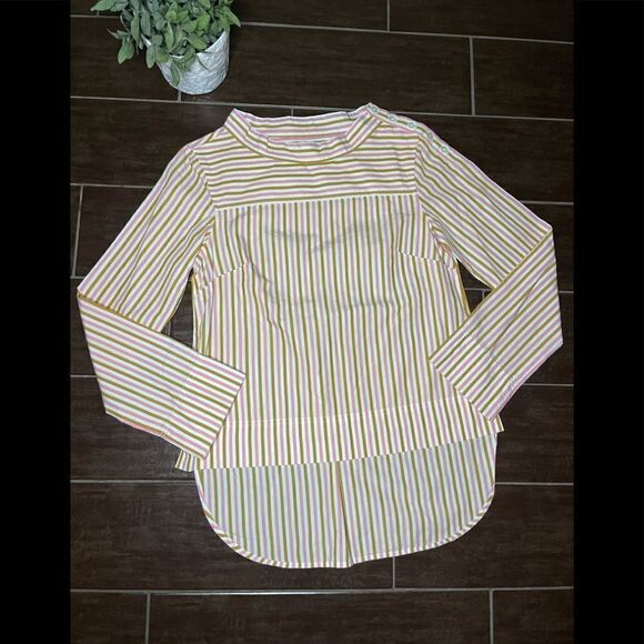 J.Crew striped Funnel-Neck Drop Hem Blouse sz 00 - Picture 1 of 8